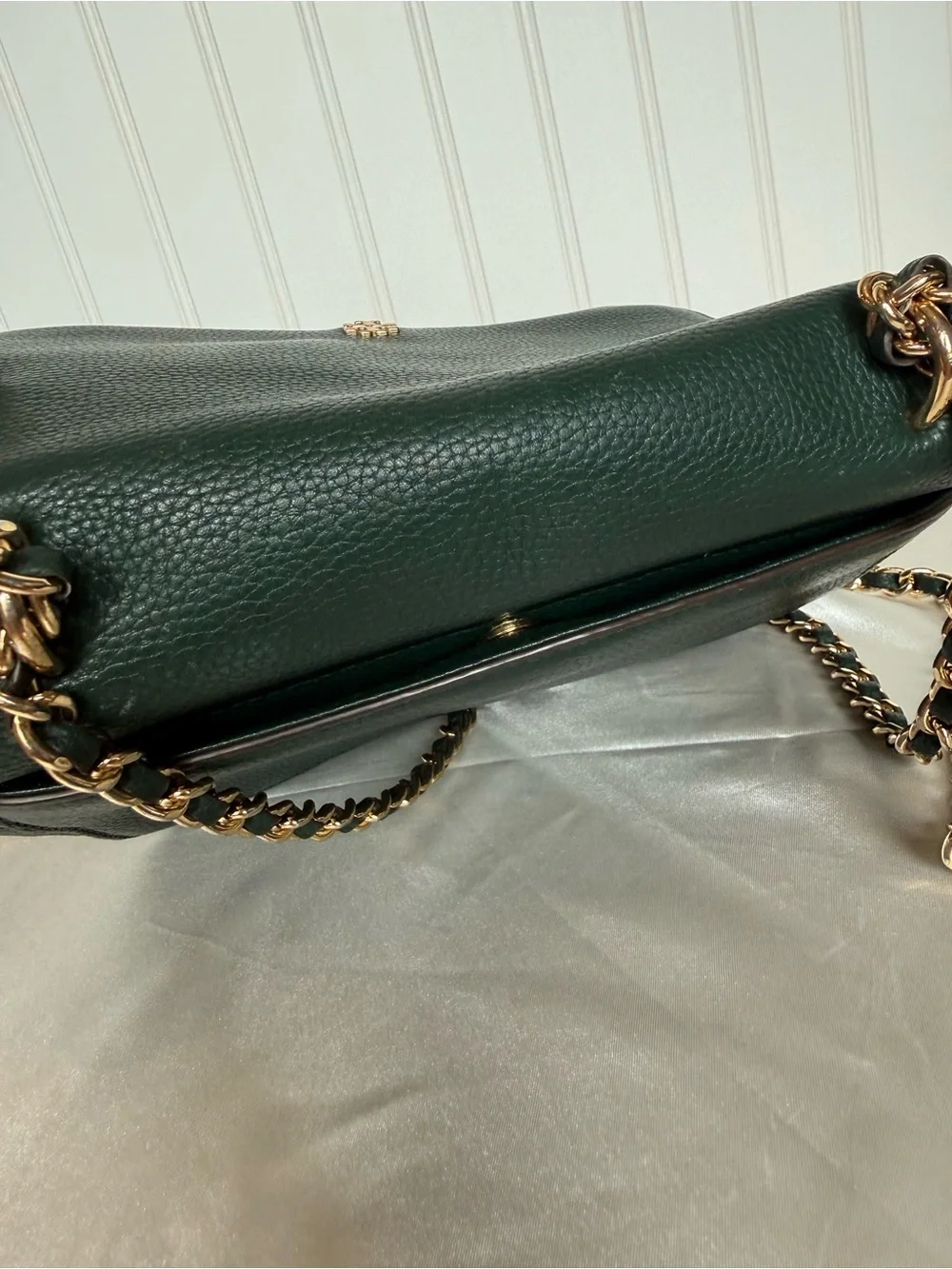 Tory Burch Miller Forest Green Pebbled Leather Chain Shoulder Bag 2019